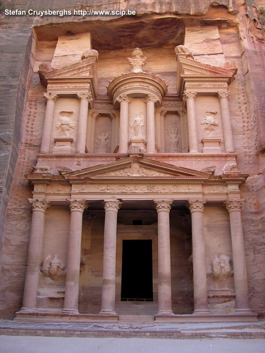 Petra - Treasury Especially the Treasury (al Khazna), known from the Indiana Jones movie, is very well preserved. It is carved out of the rosy sandstone rock.<br />
 Stefan Cruysberghs